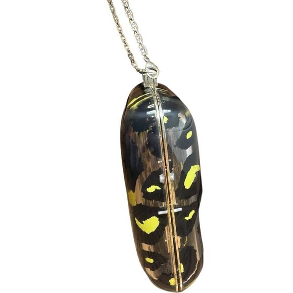 VALENTINO GARAVANI Black Yellow Leopard Print Acrylic Framed Clutch Chainlink - Picture 7 of 15